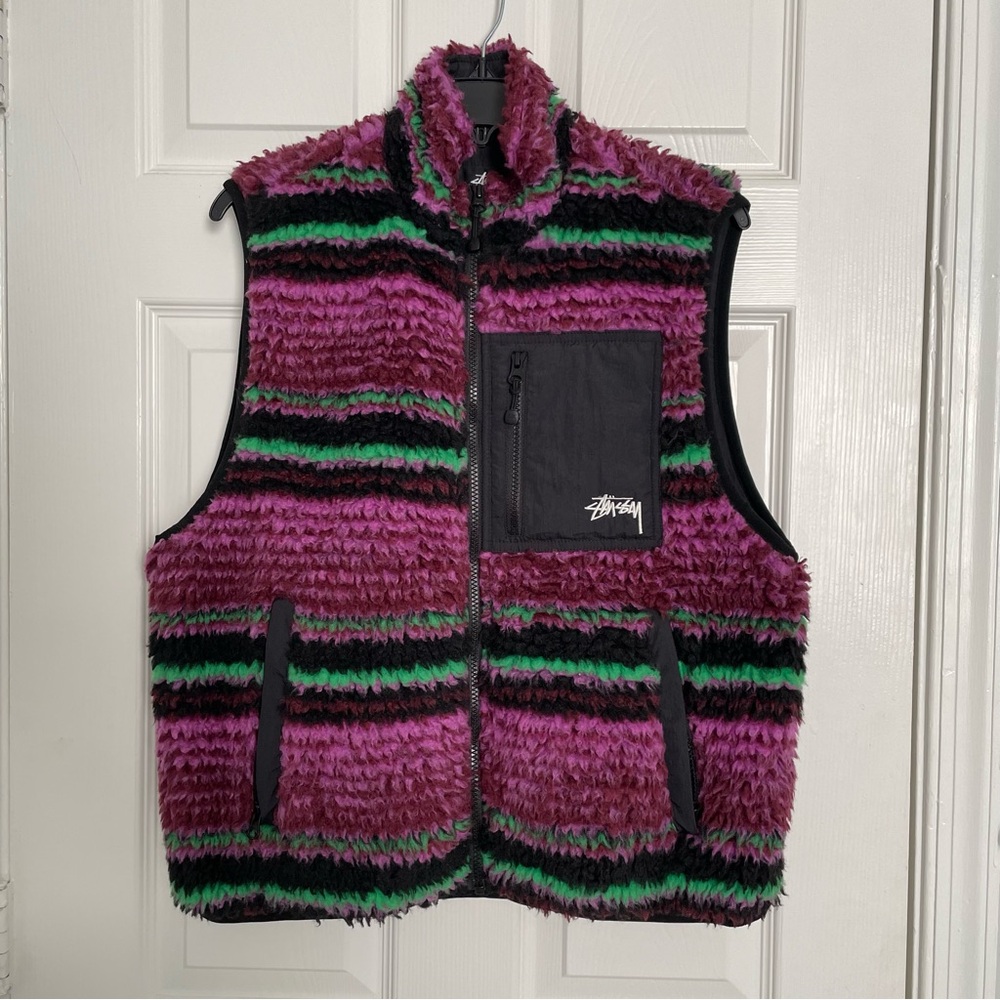 Stussy Sherpa Vest Grape Striped
